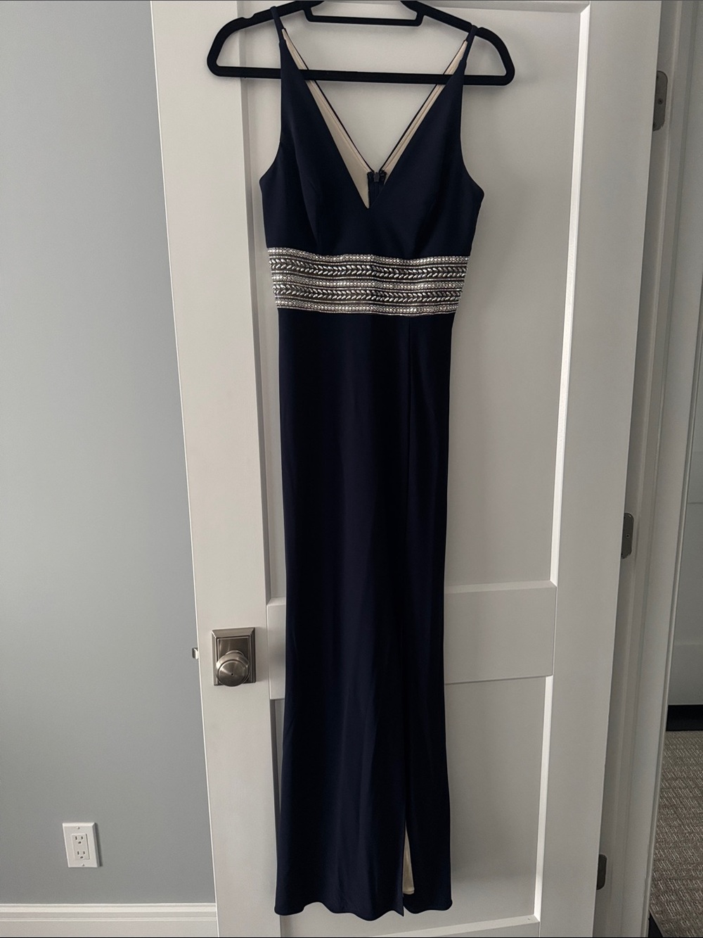 Aqua Navy Beaded Waist Maxi Dress